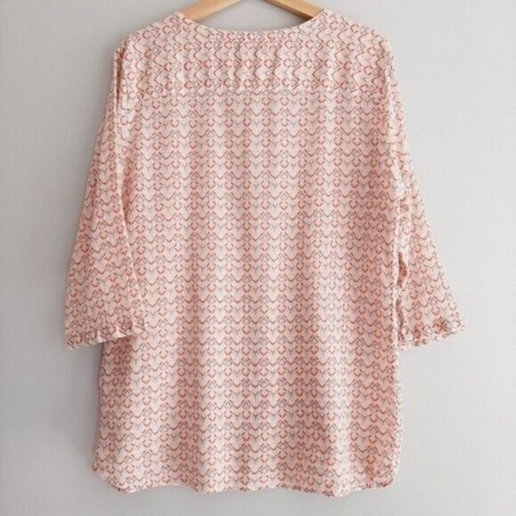 EDDIE BAUER \ Light Seersucker Blouse Top Pink Salmon & Cream Sz L - Picture 6 of 7